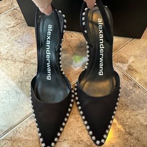 Alexander wang satin pointy toe with crystal worn once box and dust bags